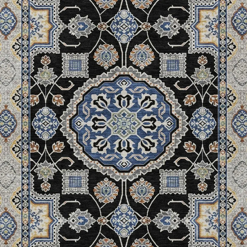 8' X 10' Black And Graphite Floral Medallion Washable Indoor Outdoor Area Rug Homeroots Outdoor
