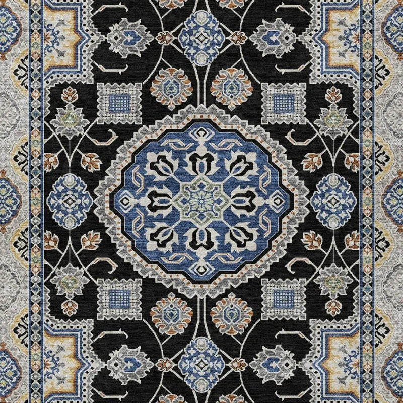8' X 10' Black And Graphite Floral Medallion Washable Indoor Outdoor Area Rug Homeroots Outdoor