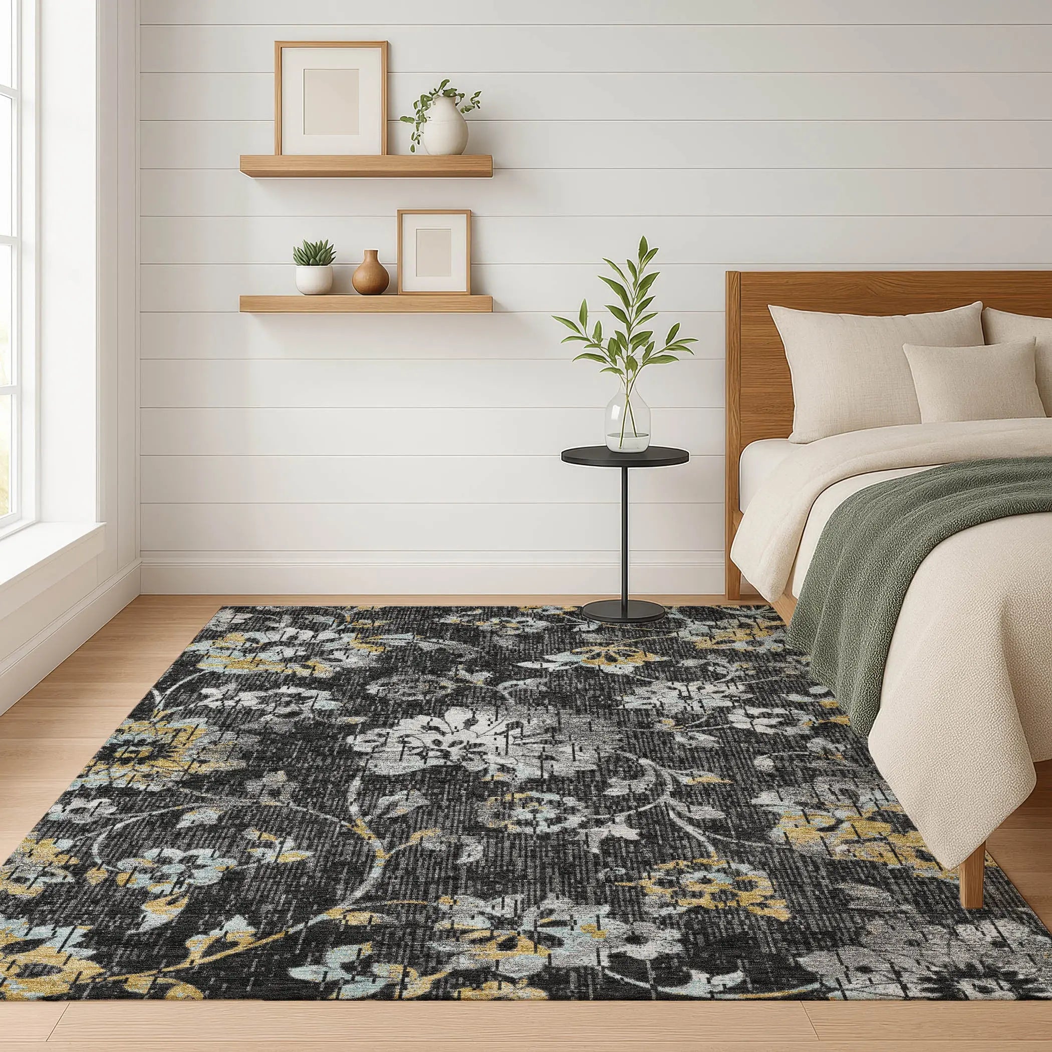 8' X 10' Black And Graphite Floral Washable Indoor Outdoor Area Rug Homeroots Outdoor