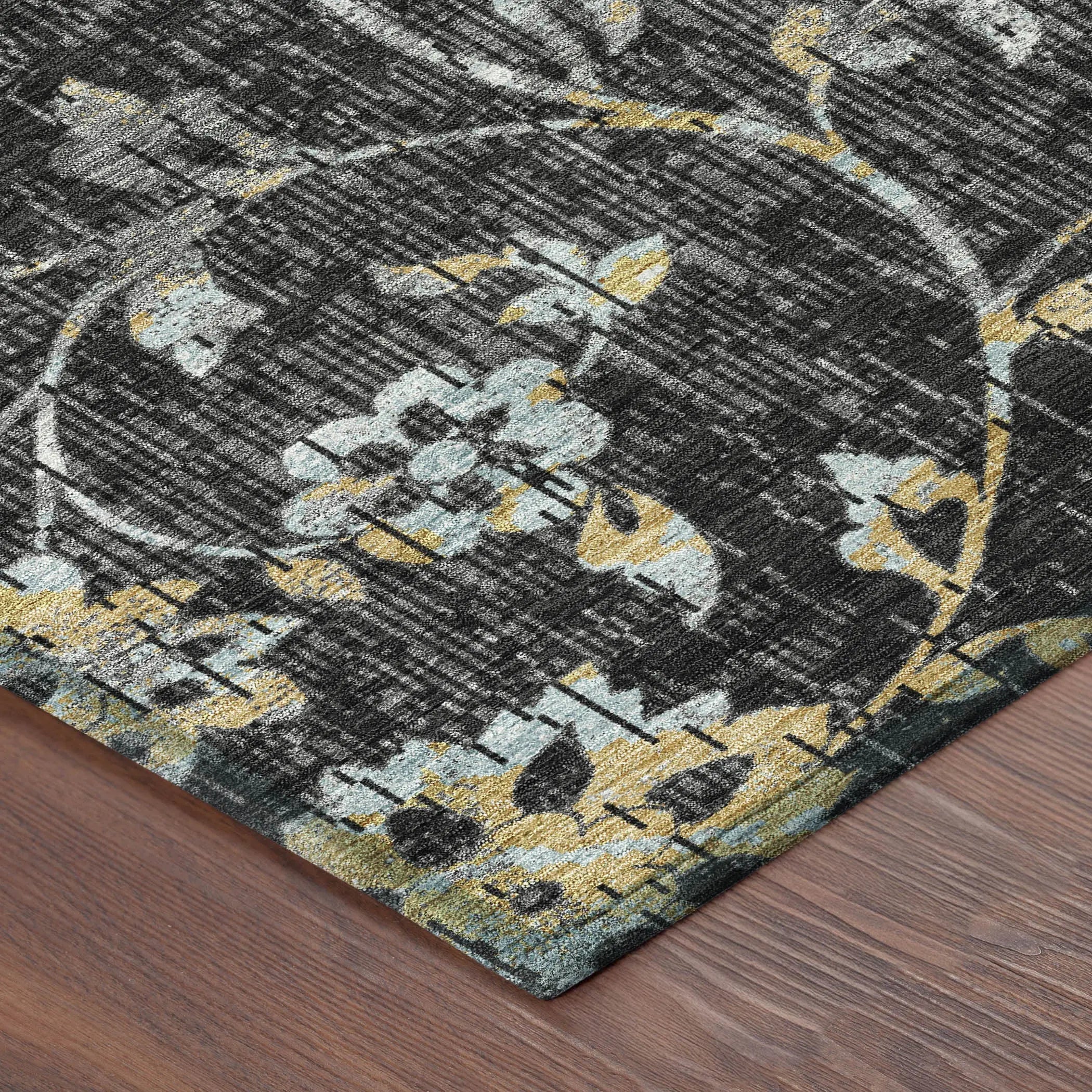 8' X 10' Black And Graphite Floral Washable Indoor Outdoor Area Rug Homeroots Outdoor