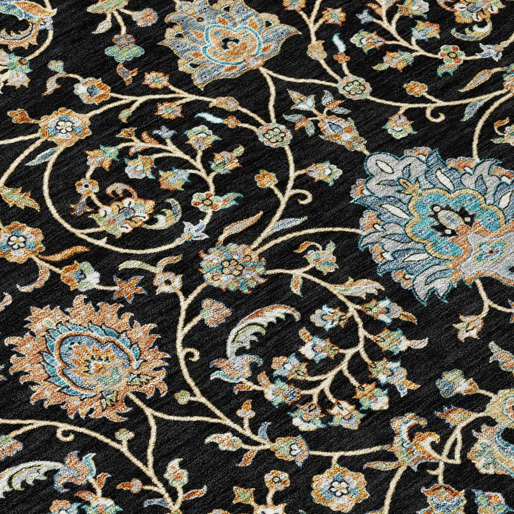 8' X 10' Black And Graphite Floral Washable Indoor Outdoor Area Rug Homeroots Outdoor