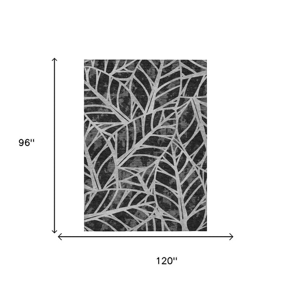 8' X 10' Black And Graphite Floral Washable Indoor Outdoor Area Rug Homeroots Outdoor