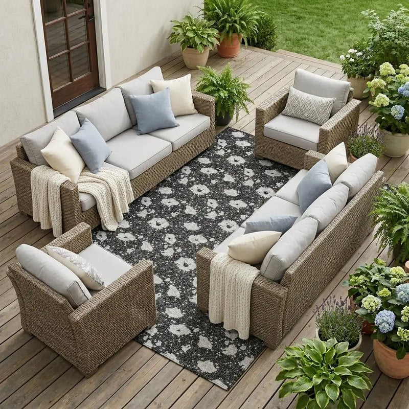 8' X 10' Black And Graphite Floral Washable Indoor Outdoor Area Rug Homeroots Outdoor