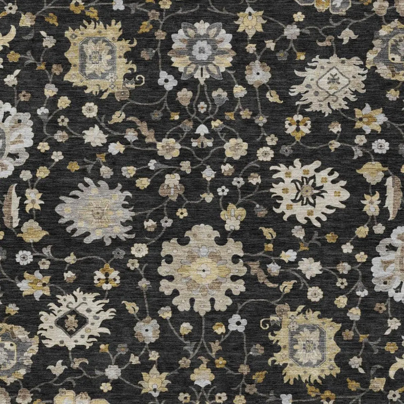 8' X 10' Black And Graphite Floral Washable Indoor Outdoor Area Rug Homeroots Outdoor