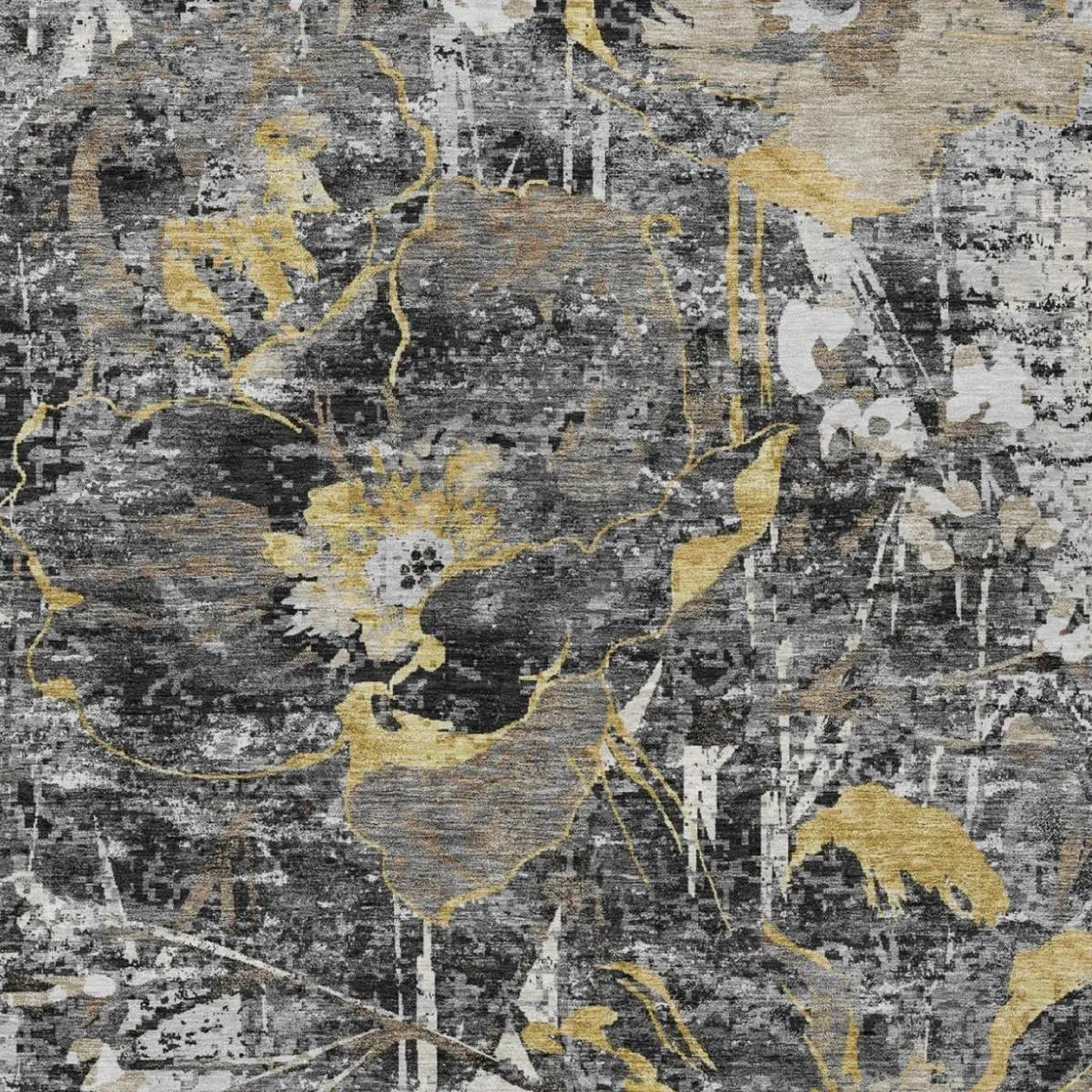 8' X 10' Black And Graphite Floral Washable Indoor Outdoor Area Rug Homeroots Outdoor