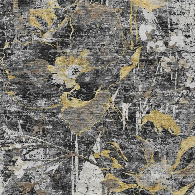8' X 10' Black And Graphite Floral Washable Indoor Outdoor Area Rug Homeroots Outdoor