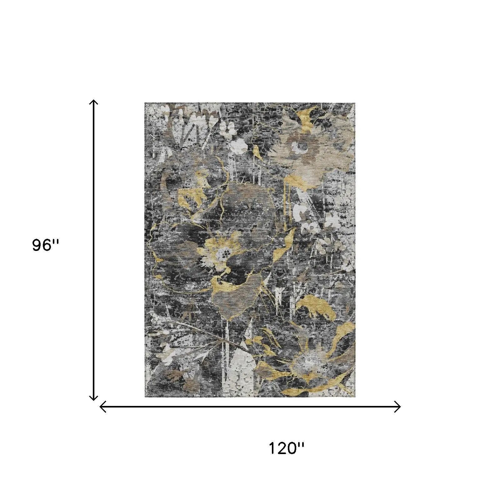 8' X 10' Black And Graphite Floral Washable Indoor Outdoor Area Rug Homeroots Outdoor