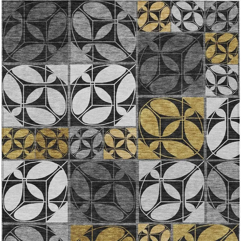 8' X 10' Black And Graphite Geometric Washable Indoor Outdoor Area Rug Homeroots Outdoor