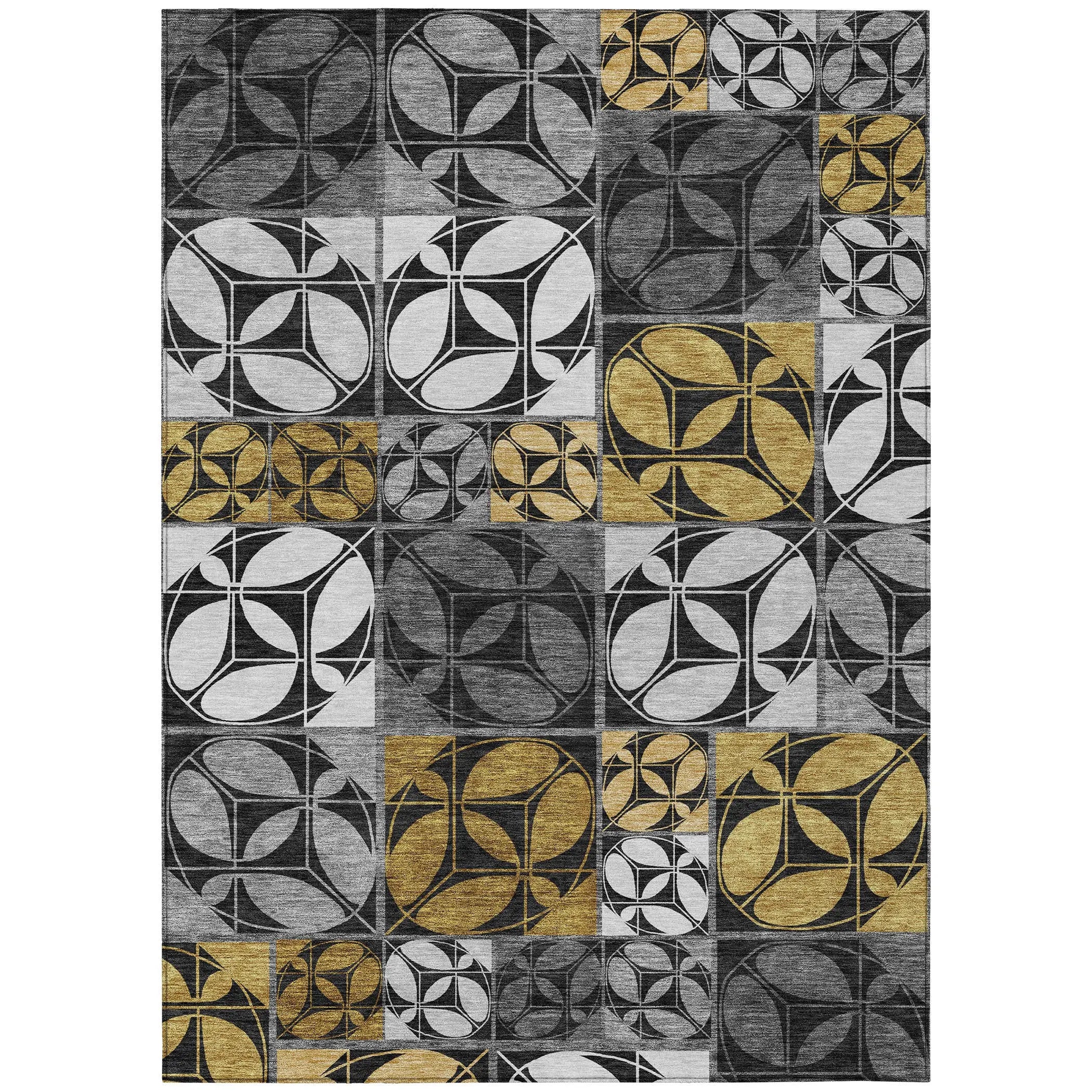 8' X 10' Black And Graphite Geometric Washable Indoor Outdoor Area Rug Homeroots Outdoor
