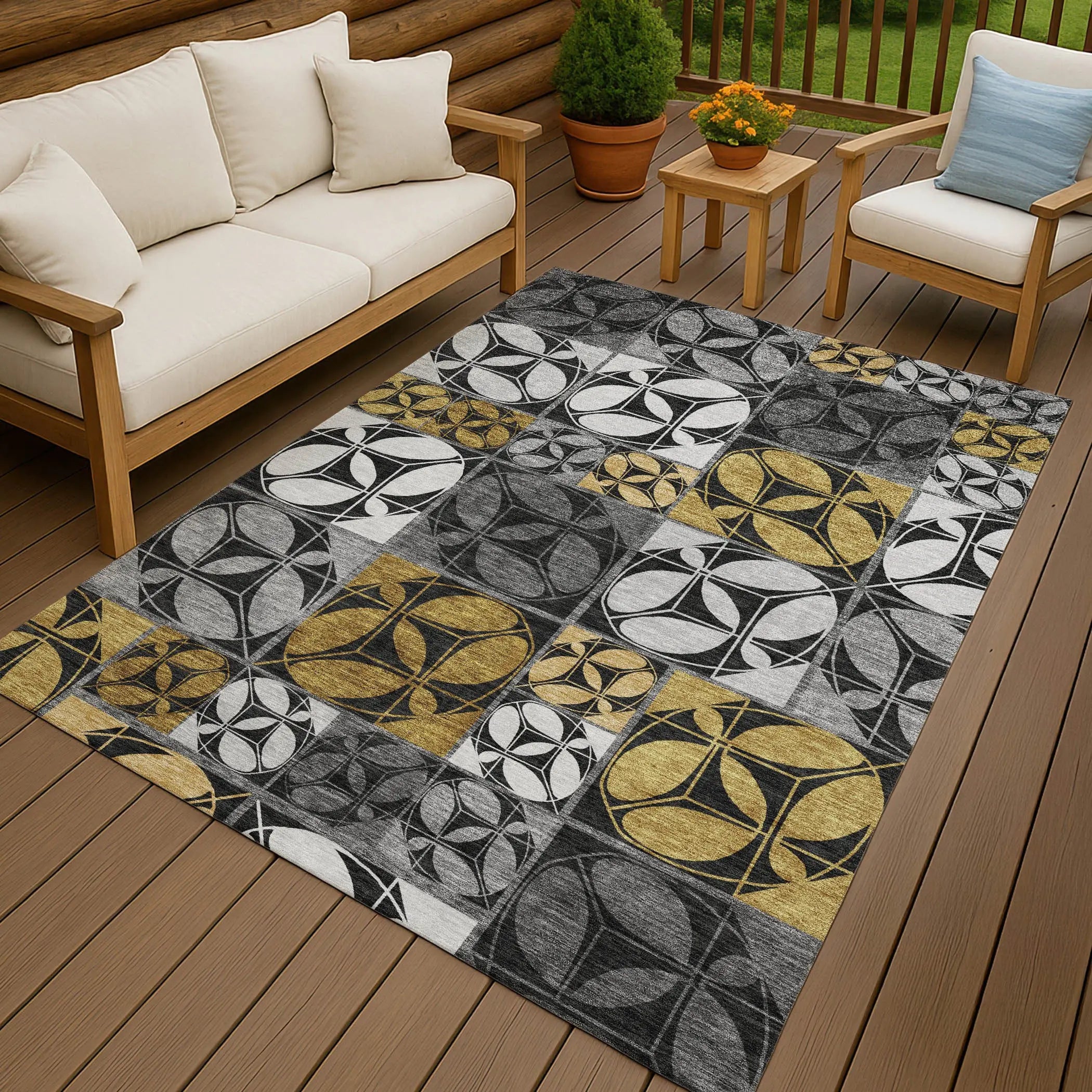 8' X 10' Black And Graphite Geometric Washable Indoor Outdoor Area Rug Homeroots Outdoor