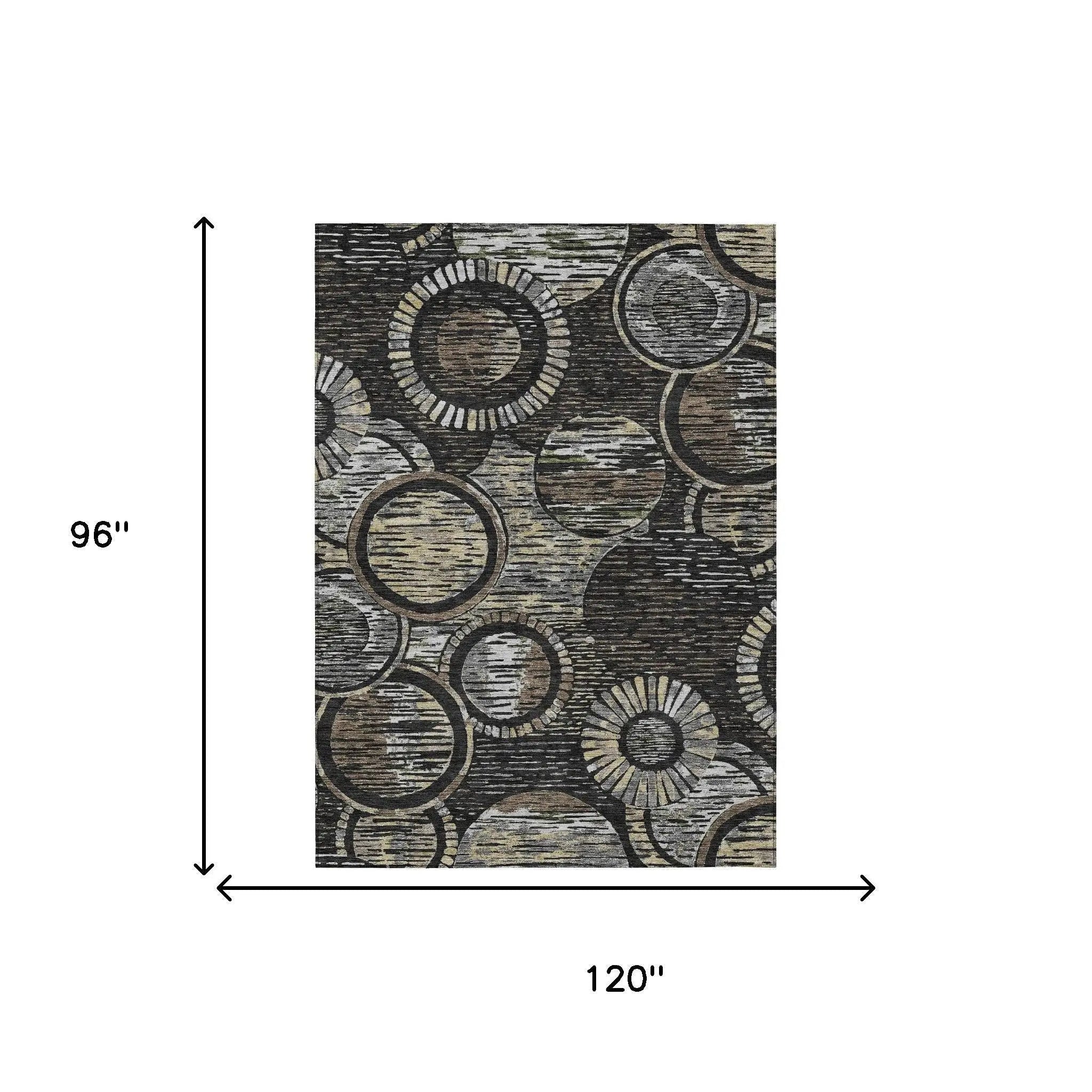 8' X 10' Black And Graphite Geometric Washable Indoor Outdoor Area Rug Homeroots Outdoor