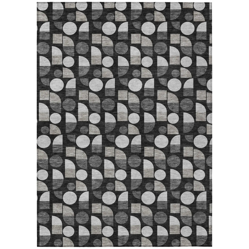 8' X 10' Black And Graphite Geometric Washable Indoor Outdoor Area Rug Homeroots Outdoor