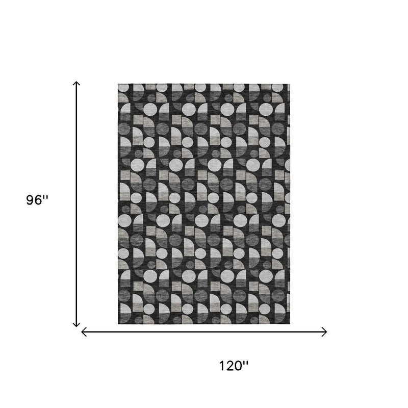 8' X 10' Black And Graphite Geometric Washable Indoor Outdoor Area Rug Homeroots Outdoor