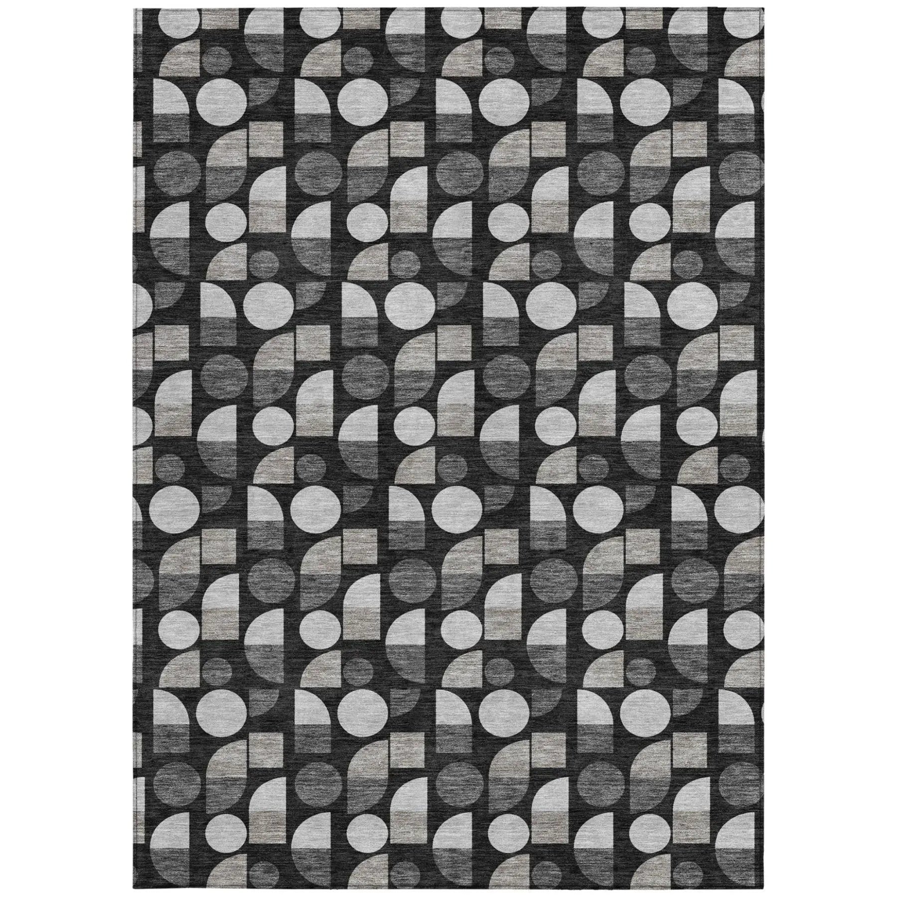 8' X 10' Black And Graphite Geometric Washable Indoor Outdoor Area Rug Homeroots Outdoor