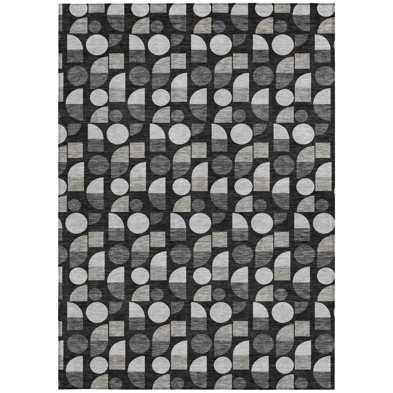 8' X 10' Black And Graphite Geometric Washable Indoor Outdoor Area Rug Homeroots Outdoor