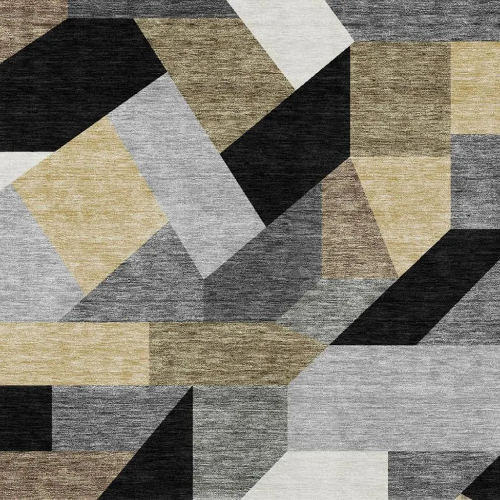 8' X 10' Black And Graphite Geometric Washable Indoor Outdoor Area Rug Homeroots Outdoor
