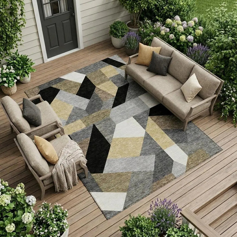8' X 10' Black And Graphite Geometric Washable Indoor Outdoor Area Rug Homeroots Outdoor