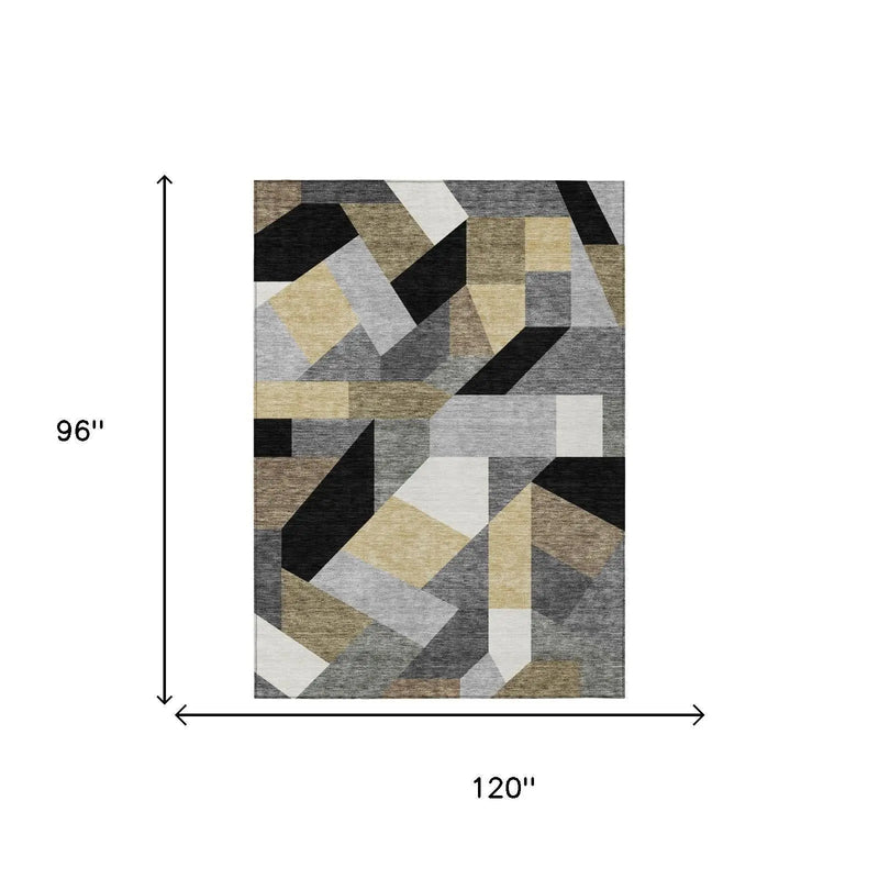 8' X 10' Black And Graphite Geometric Washable Indoor Outdoor Area Rug Homeroots Outdoor