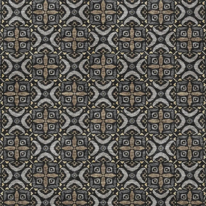 8' X 10' Black And Graphite Geometric Washable Indoor Outdoor Area Rug Homeroots Outdoor