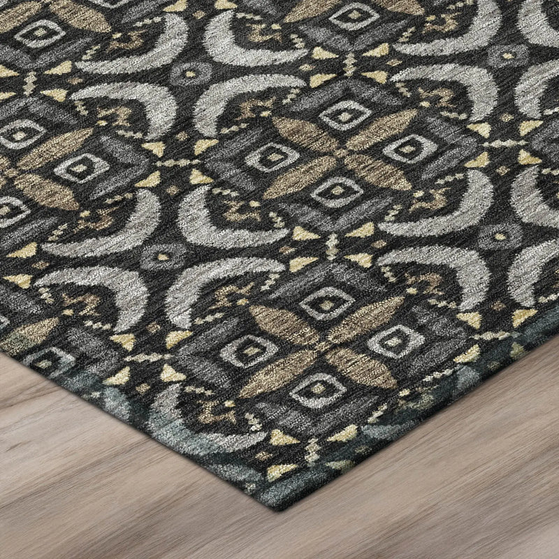 8' X 10' Black And Graphite Geometric Washable Indoor Outdoor Area Rug Homeroots Outdoor