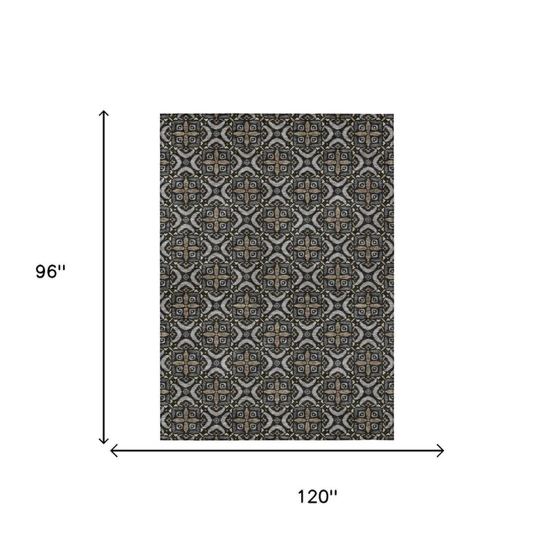 8' X 10' Black And Graphite Geometric Washable Indoor Outdoor Area Rug Homeroots Outdoor