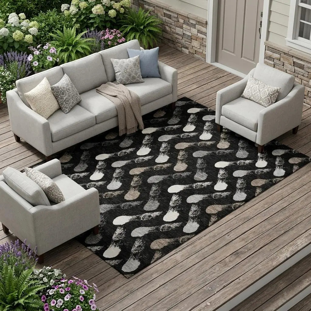 8' X 10' Black And Graphite Geometric Washable Indoor Outdoor Area Rug Homeroots Outdoor