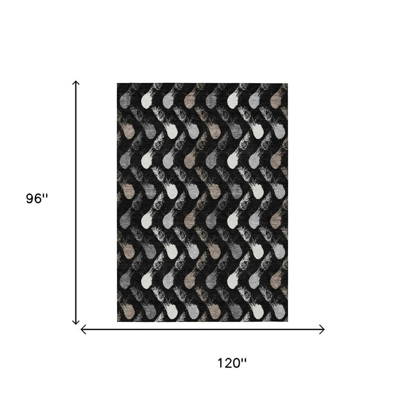 8' X 10' Black And Graphite Geometric Washable Indoor Outdoor Area Rug Homeroots Outdoor