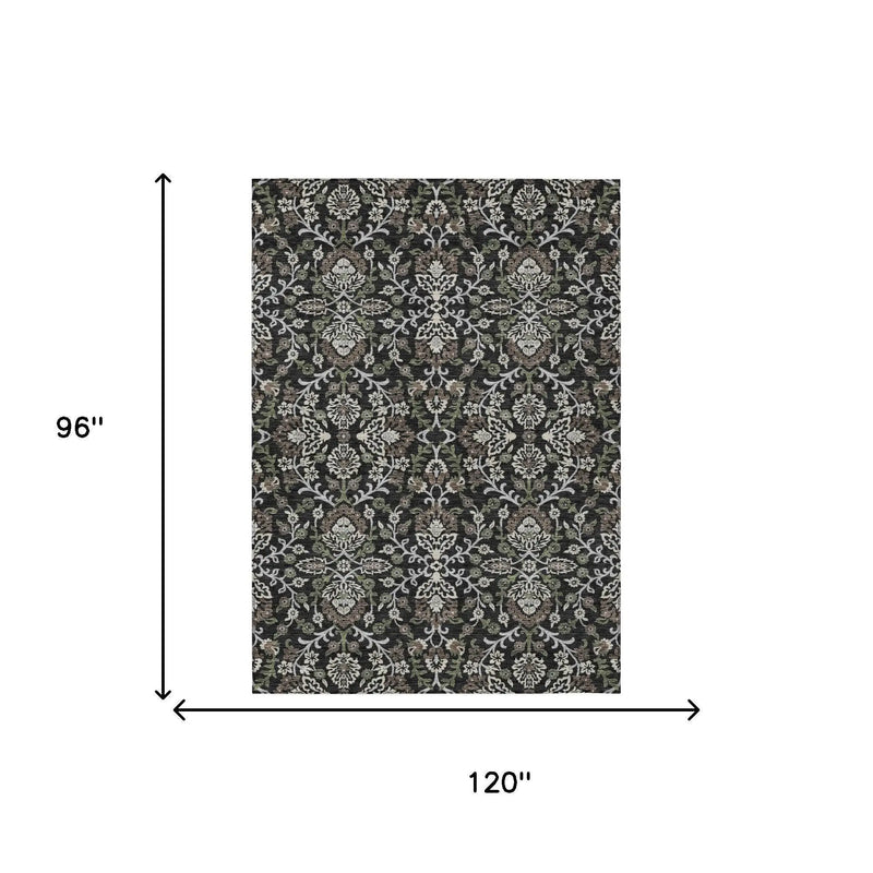 8' X 10' Black And Graphite Geometric Washable Indoor Outdoor Area Rug Homeroots Outdoor