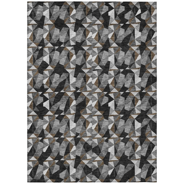 8' X 10' Black And Graphite Geometric Washable Indoor Outdoor Area Rug Homeroots Outdoor