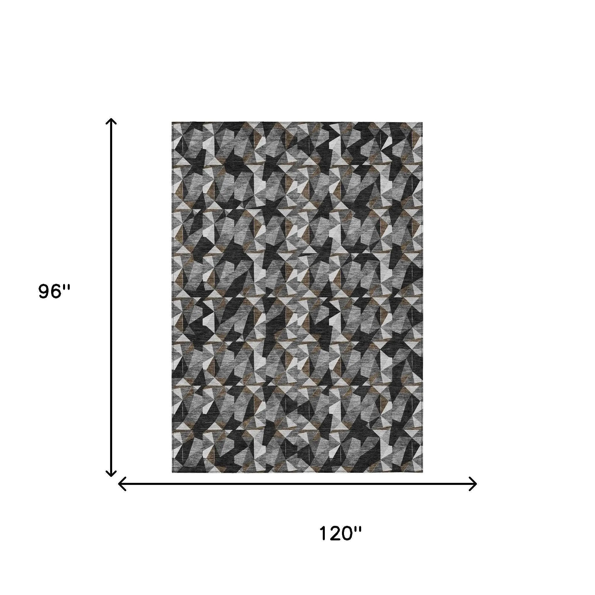 8' X 10' Black And Graphite Geometric Washable Indoor Outdoor Area Rug Homeroots Outdoor