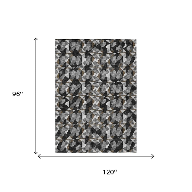 8' X 10' Black And Graphite Geometric Washable Indoor Outdoor Area Rug Homeroots Outdoor