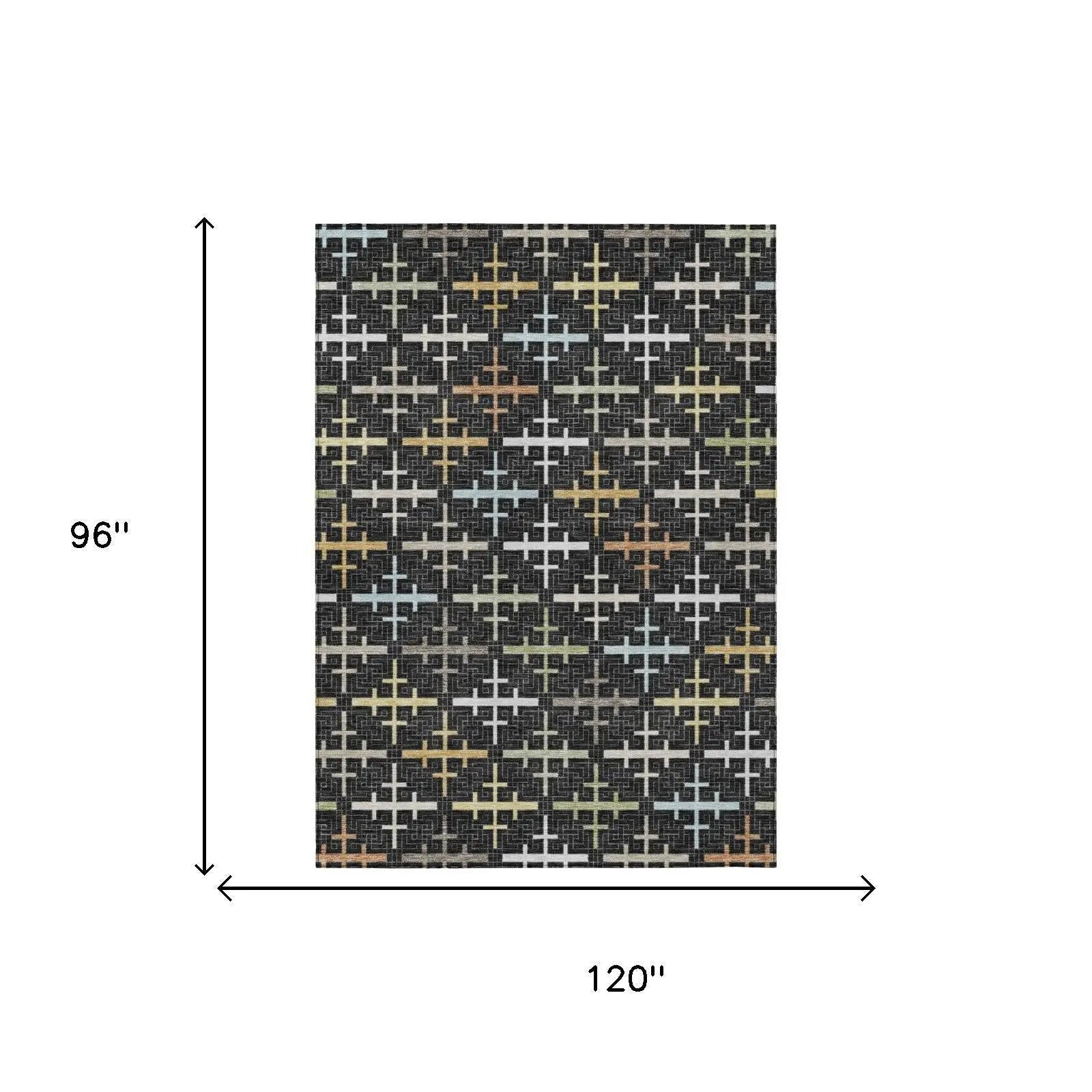 8' X 10' Black And Graphite Geometric Washable Indoor Outdoor Area Rug Homeroots Outdoor
