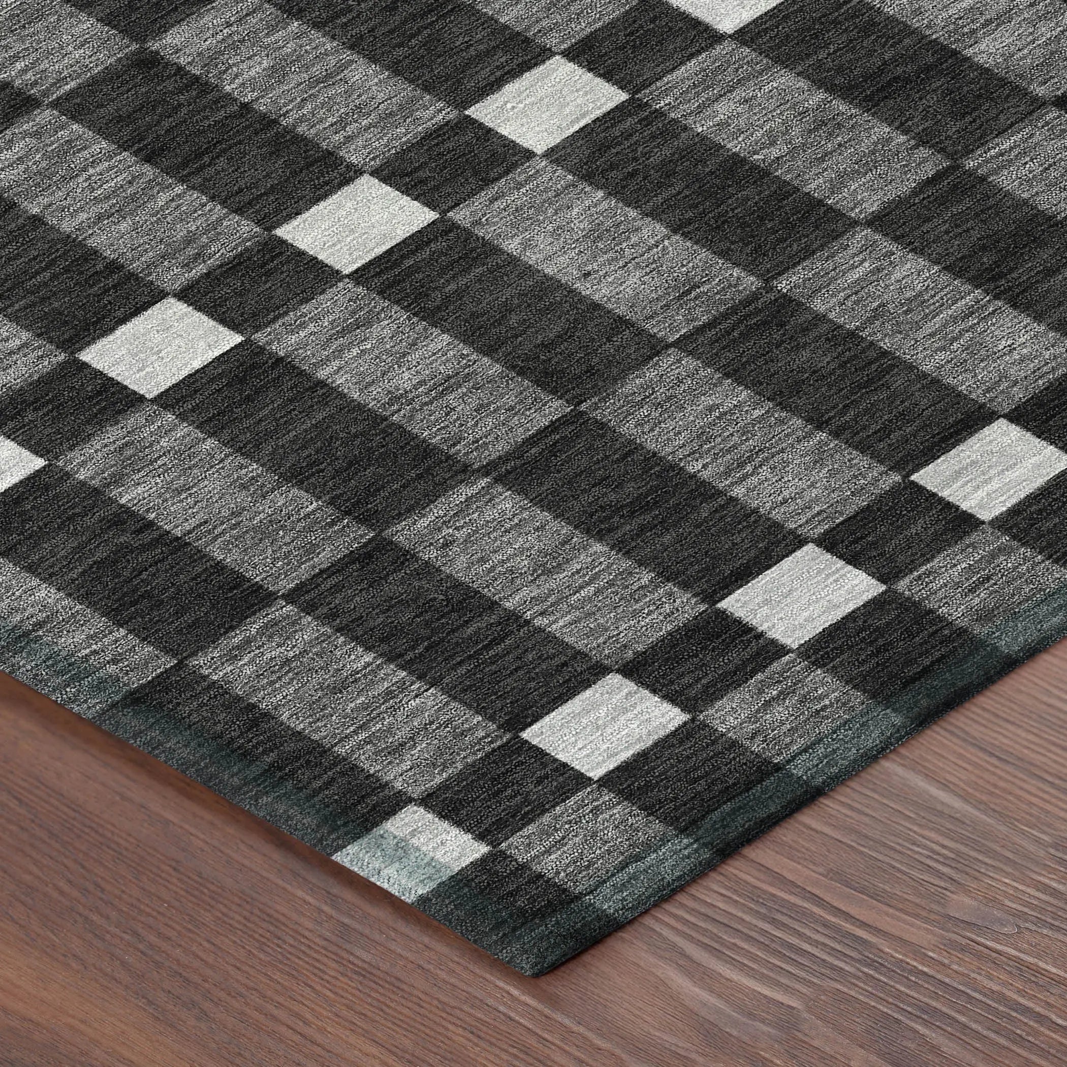 8' X 10' Black And Graphite Geometric Washable Indoor Outdoor Area Rug Homeroots Outdoor