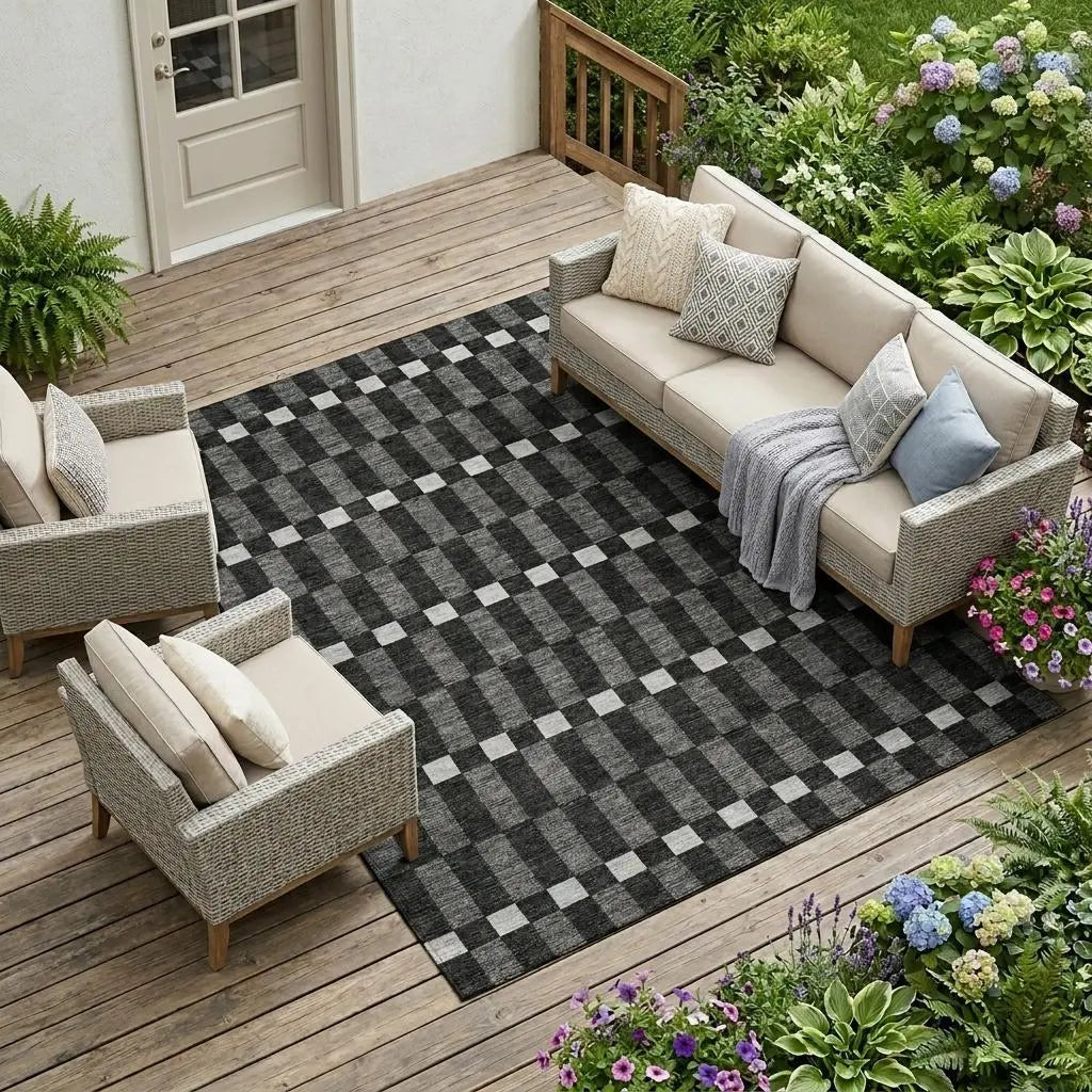 8' X 10' Black And Graphite Geometric Washable Indoor Outdoor Area Rug Homeroots Outdoor