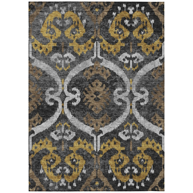 8' X 10' Black And Graphite Ikat Washable Indoor Outdoor Area Rug Homeroots Outdoor