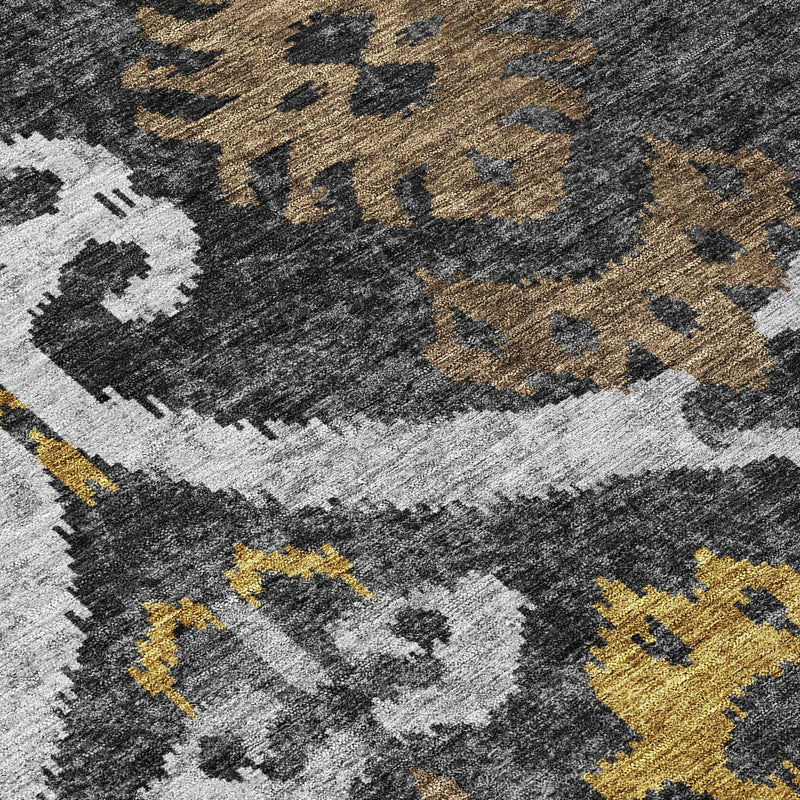 8' X 10' Black And Graphite Ikat Washable Indoor Outdoor Area Rug Homeroots Outdoor