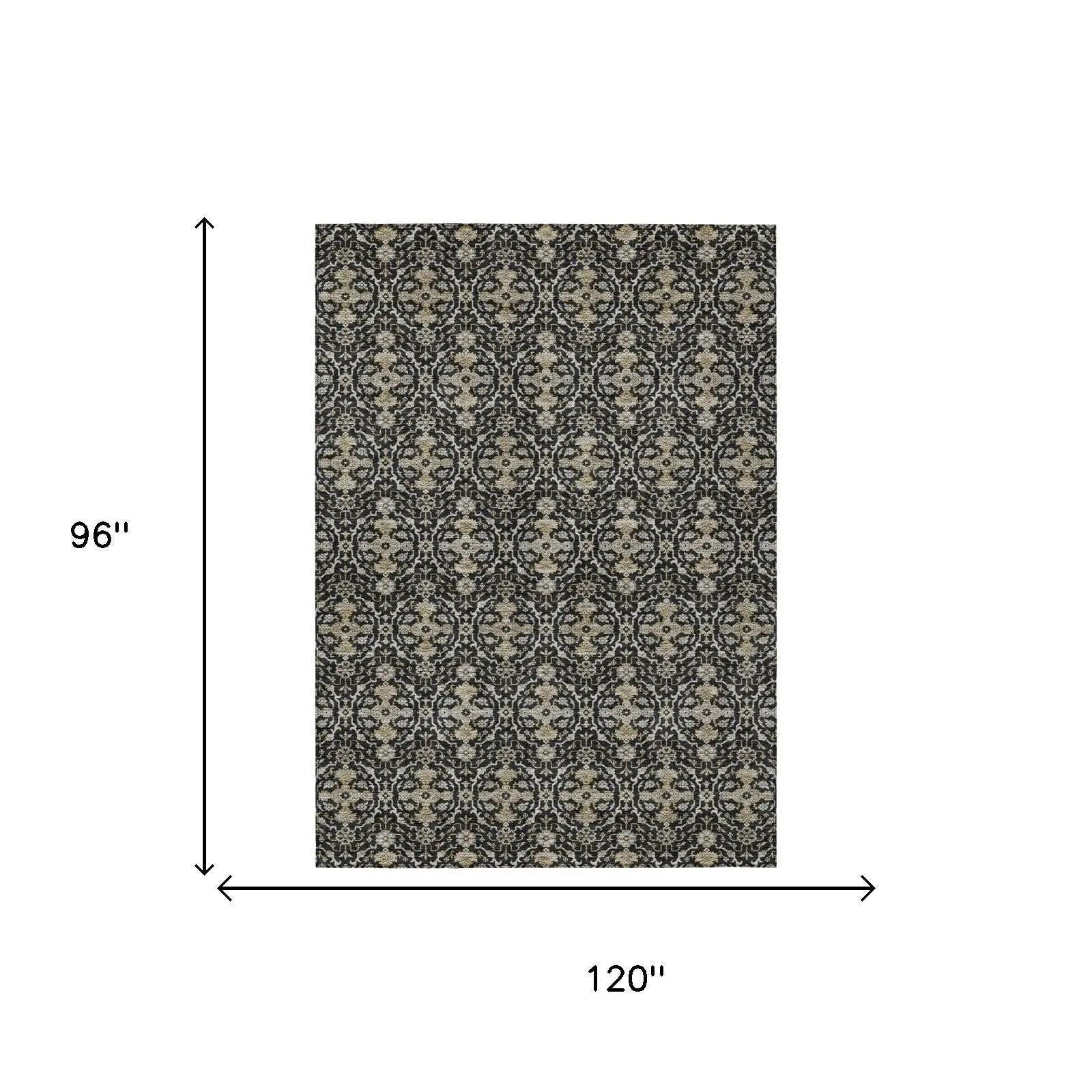 8' X 10' Black And Graphite Oriental Washable Indoor Outdoor Area Rug Homeroots Outdoor