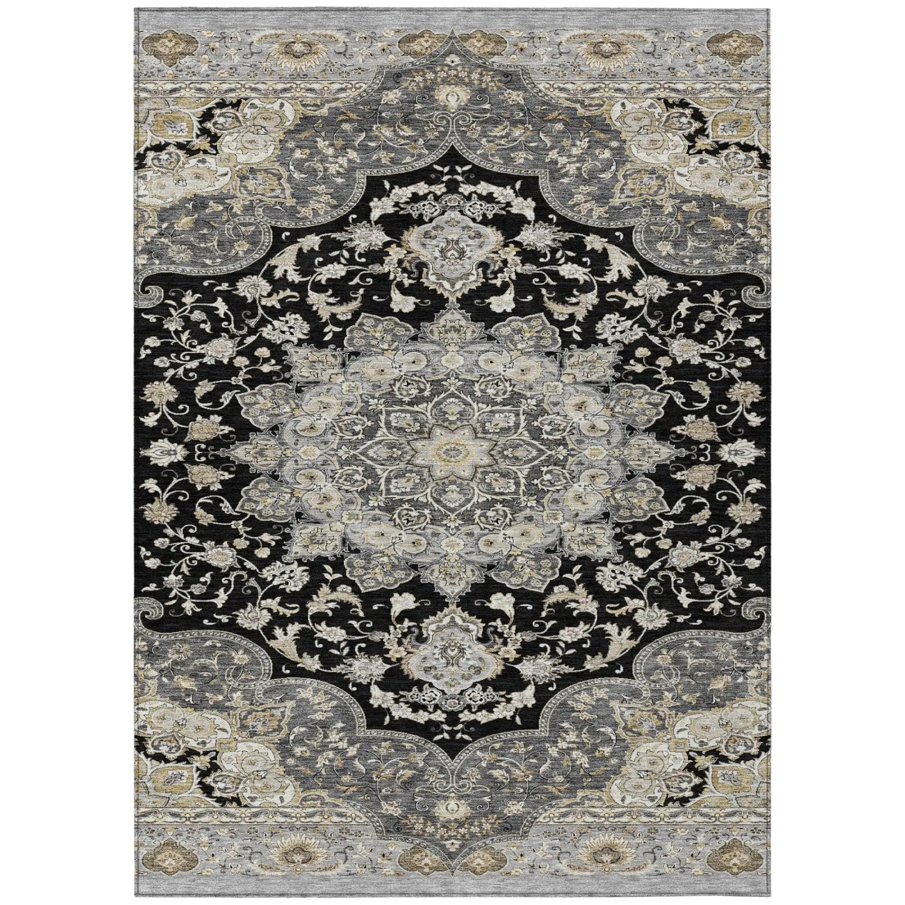 8' X 10' Black And Graphite Oriental Washable Indoor Outdoor Area Rug Homeroots Outdoor