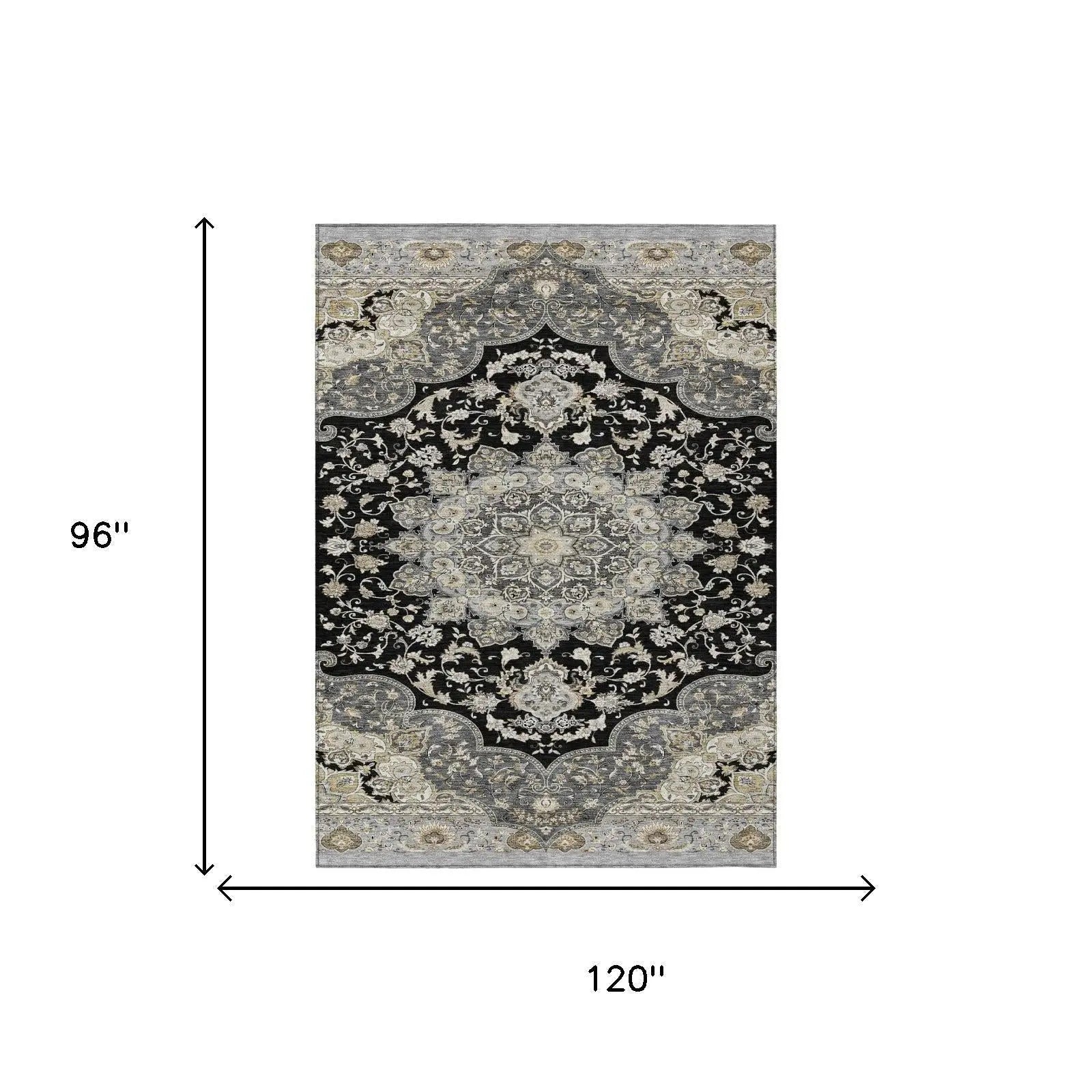 8' X 10' Black And Graphite Oriental Washable Indoor Outdoor Area Rug Homeroots Outdoor