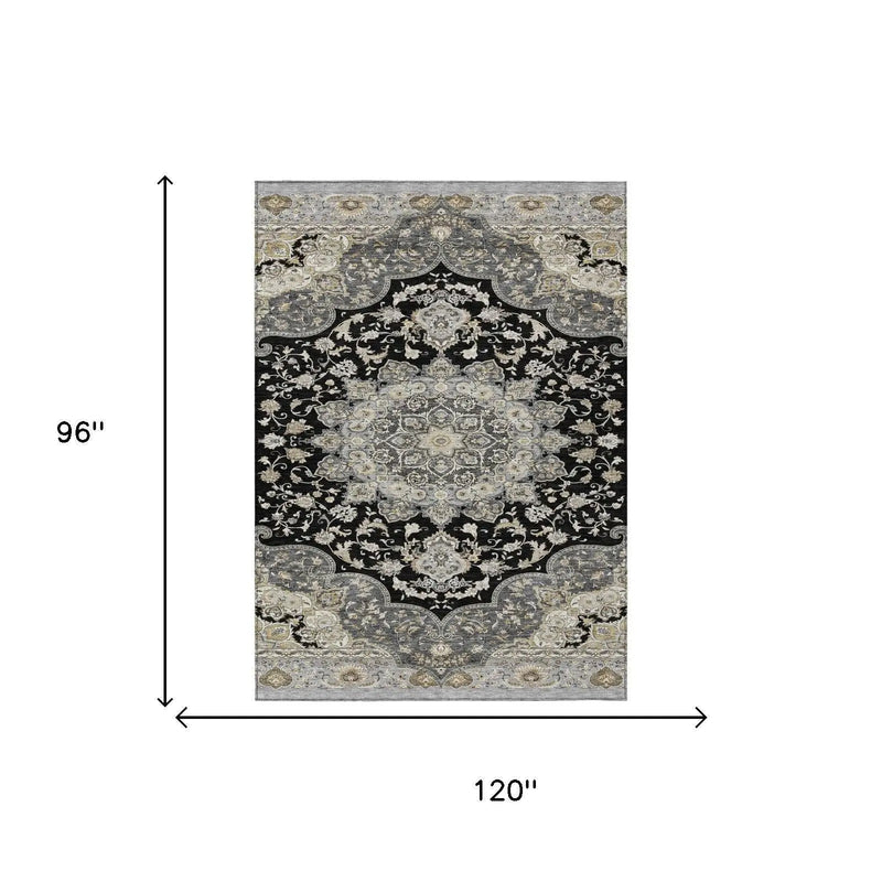 8' X 10' Black And Graphite Oriental Washable Indoor Outdoor Area Rug Homeroots Outdoor