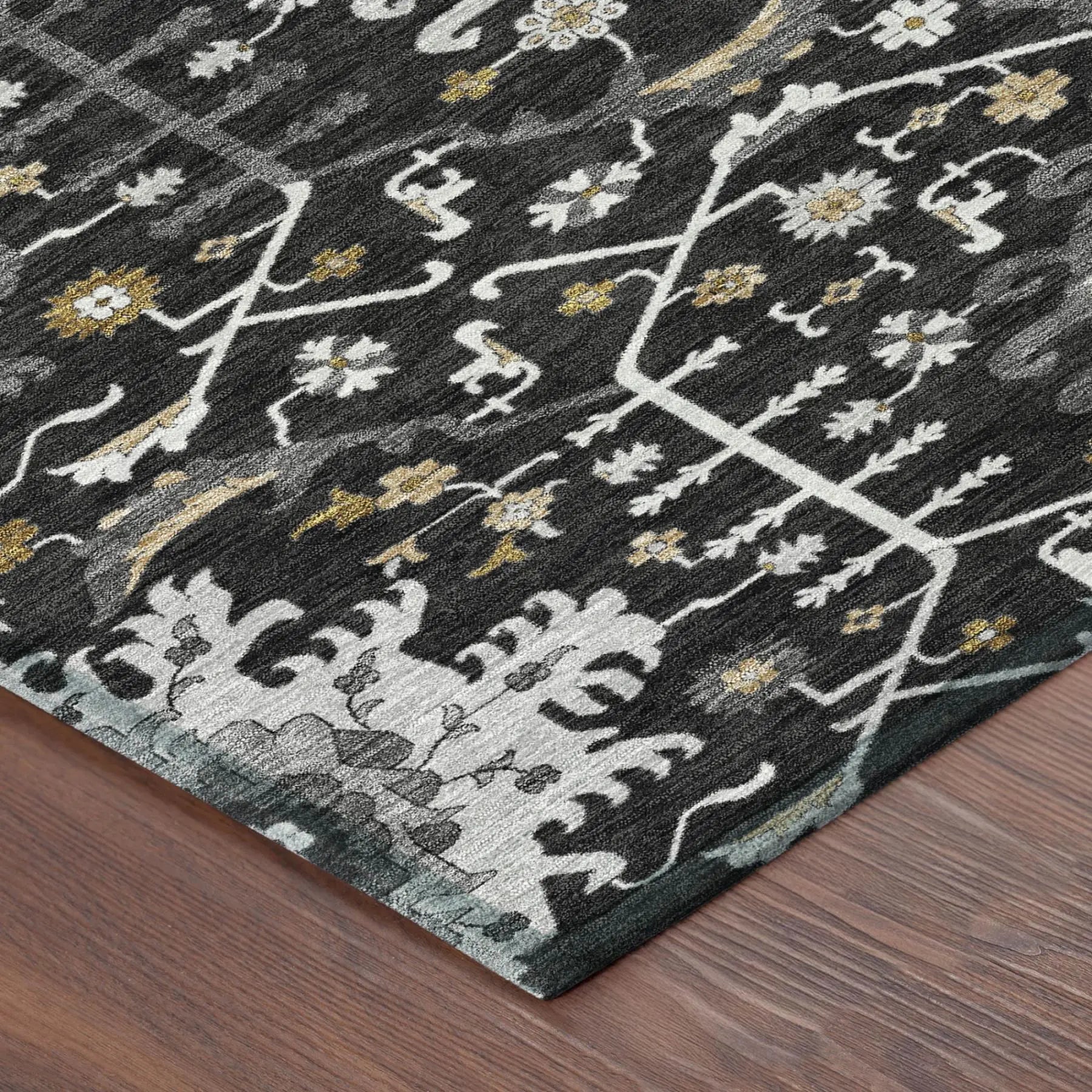 8' X 10' Black And Graphite Oriental Washable Indoor Outdoor Area Rug Homeroots Outdoor