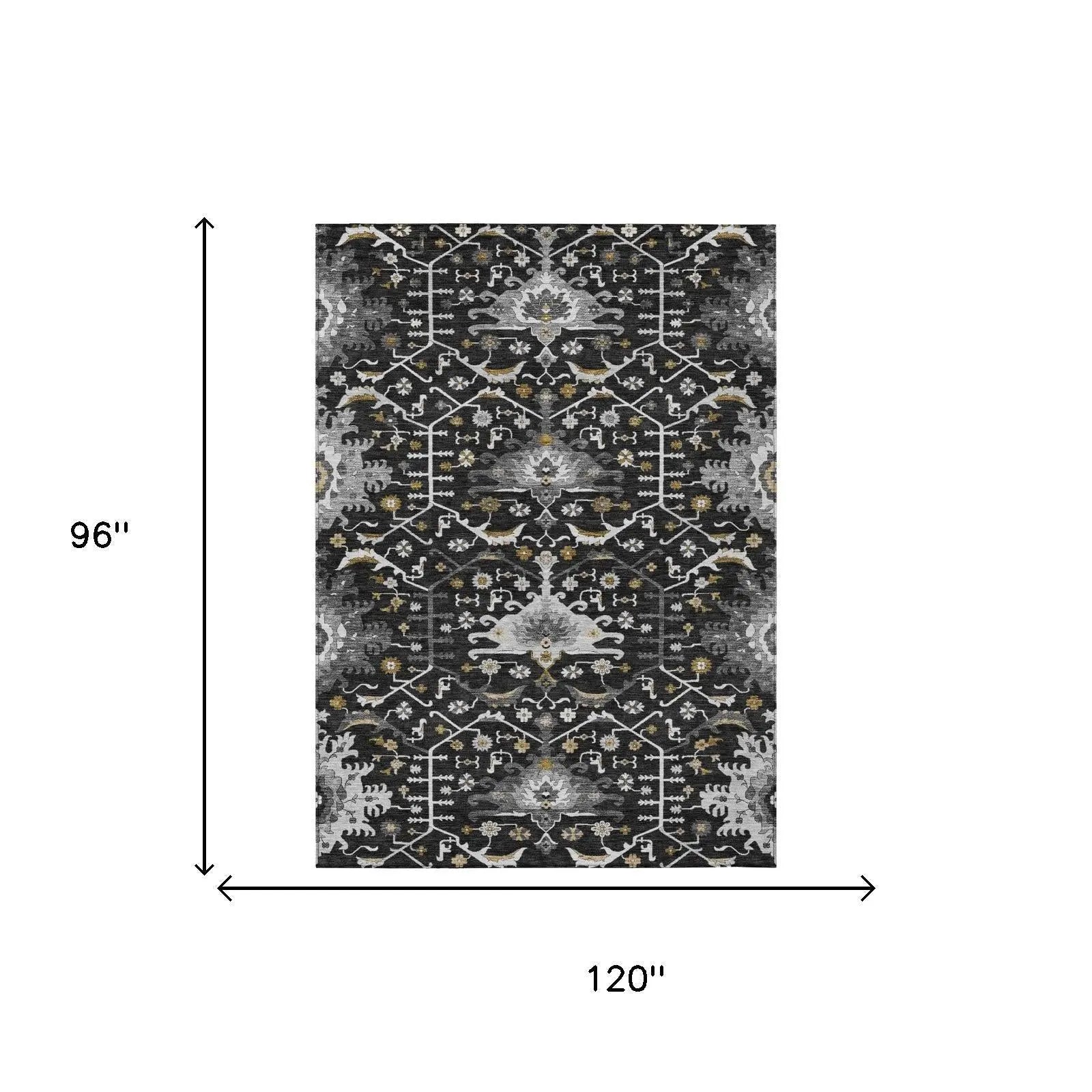 8' X 10' Black And Graphite Oriental Washable Indoor Outdoor Area Rug Homeroots Outdoor