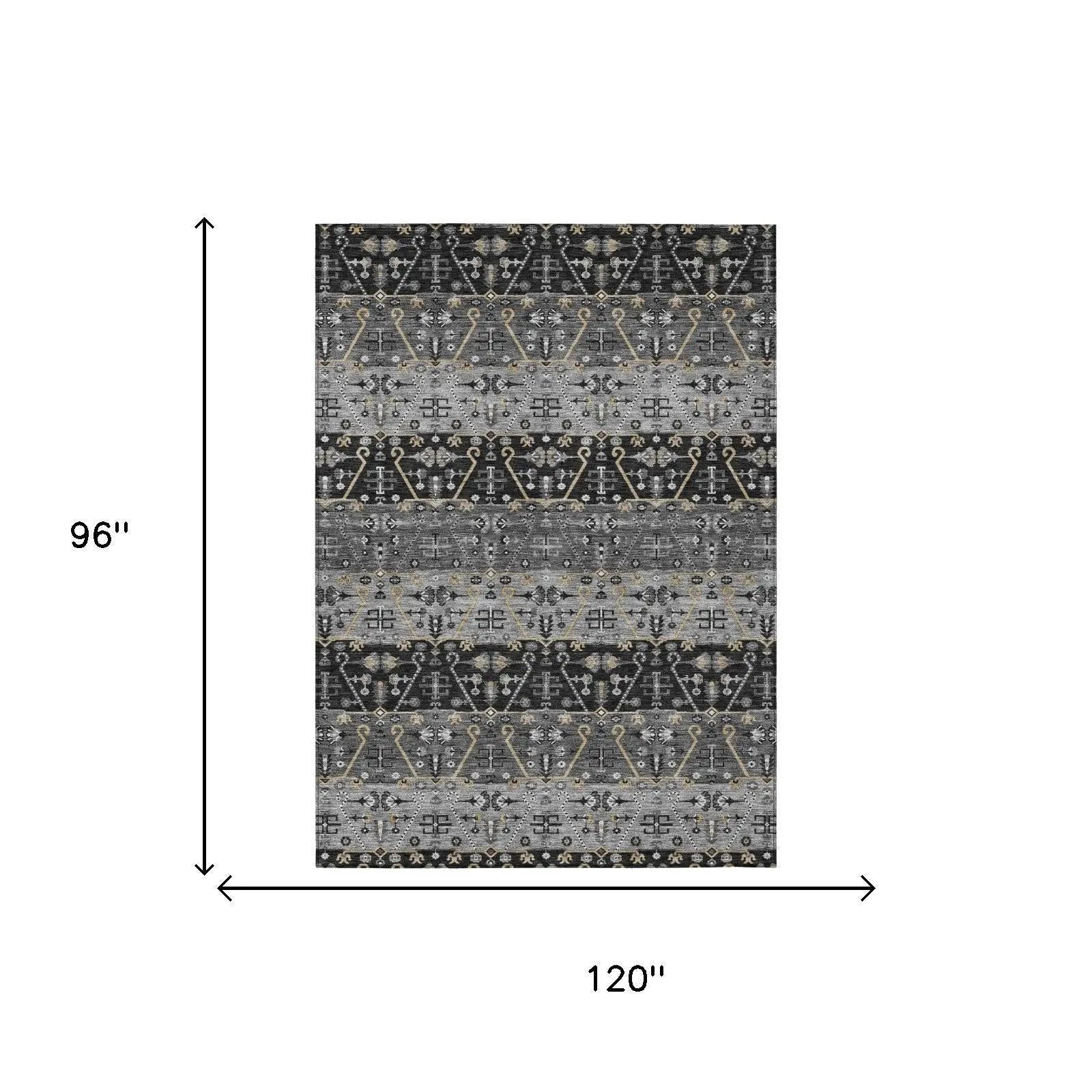 8' X 10' Black And Graphite Oriental Washable Indoor Outdoor Area Rug Homeroots Outdoor
