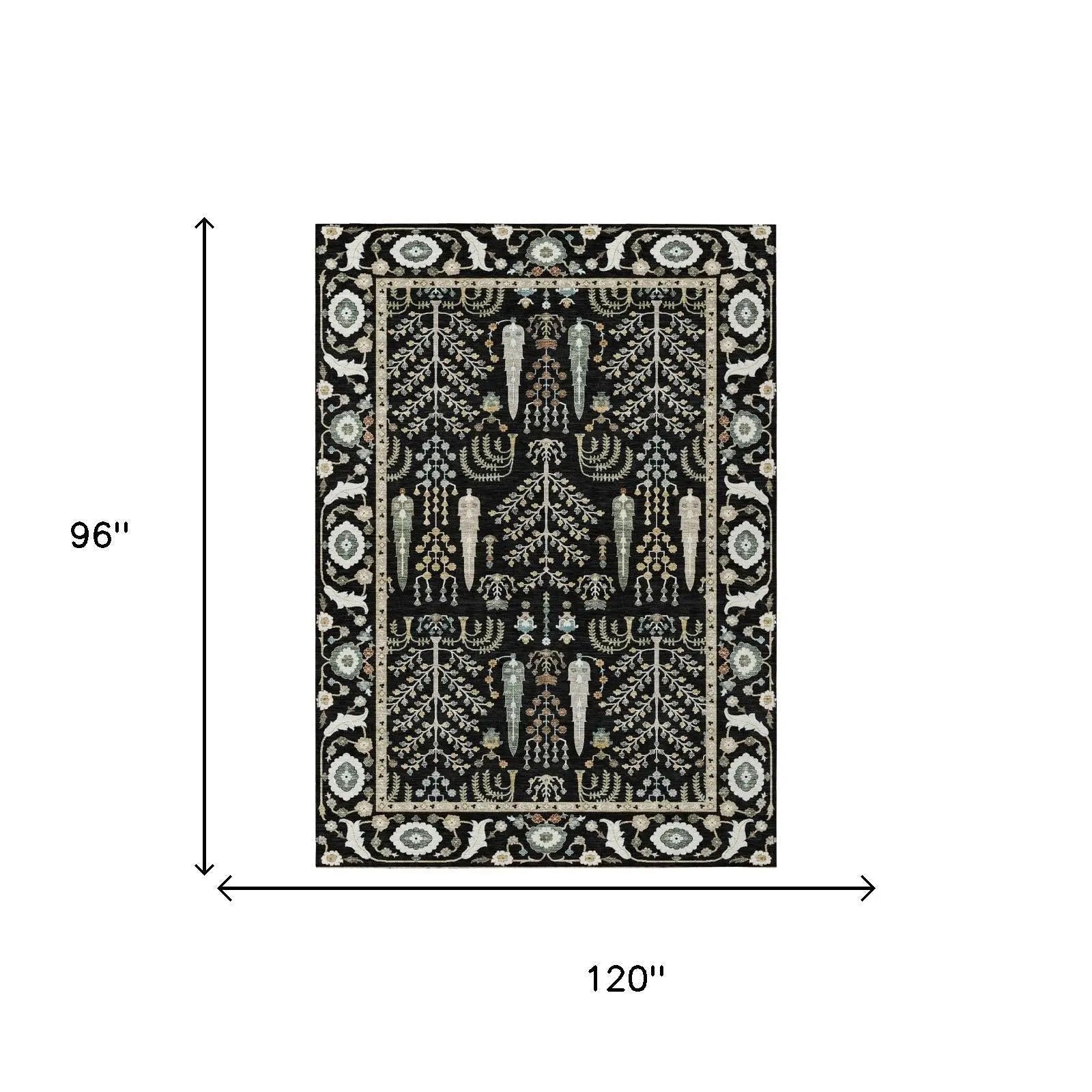 8' X 10' Black And Graphite Oriental Washable Indoor Outdoor Area Rug Homeroots Outdoor