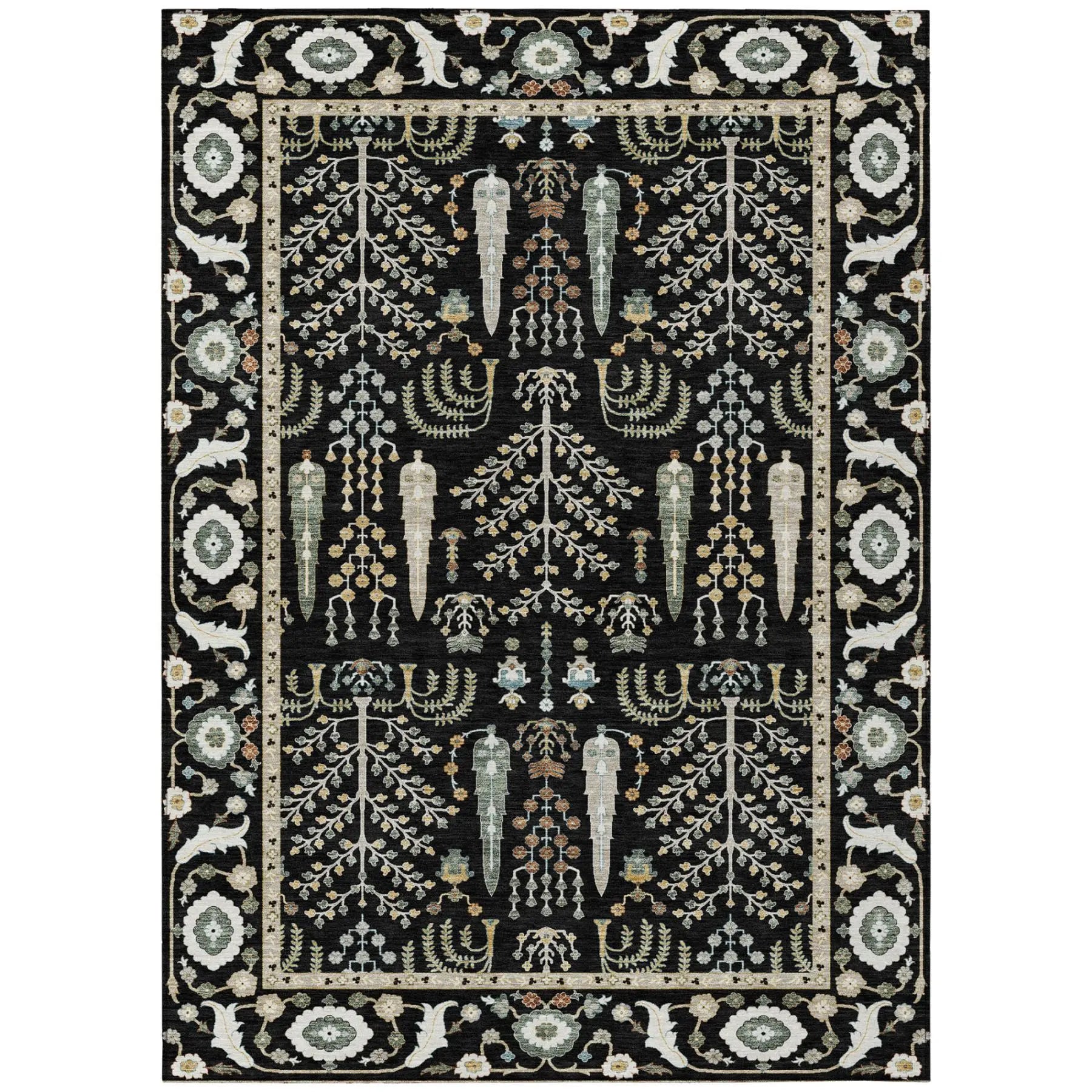 8' X 10' Black And Graphite Oriental Washable Indoor Outdoor Area Rug Homeroots Outdoor