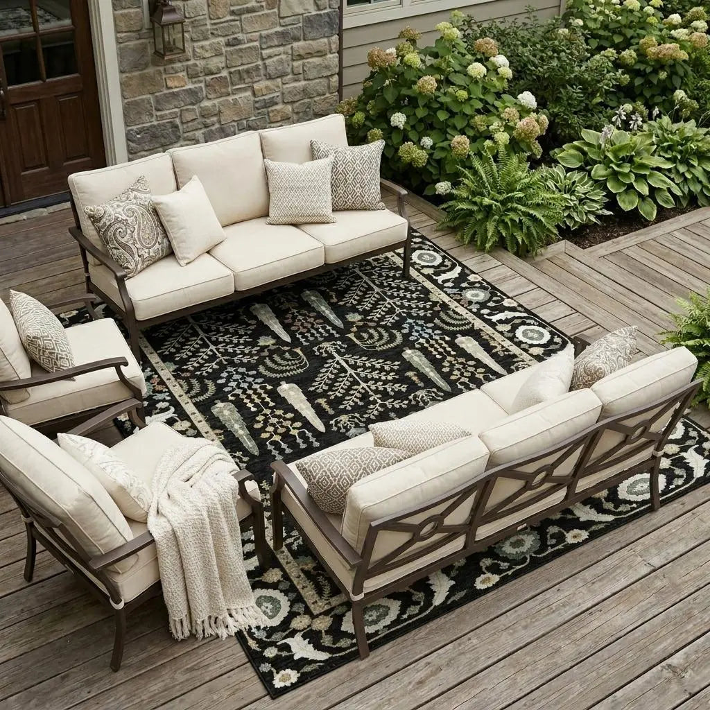 8' X 10' Black And Graphite Oriental Washable Indoor Outdoor Area Rug Homeroots Outdoor