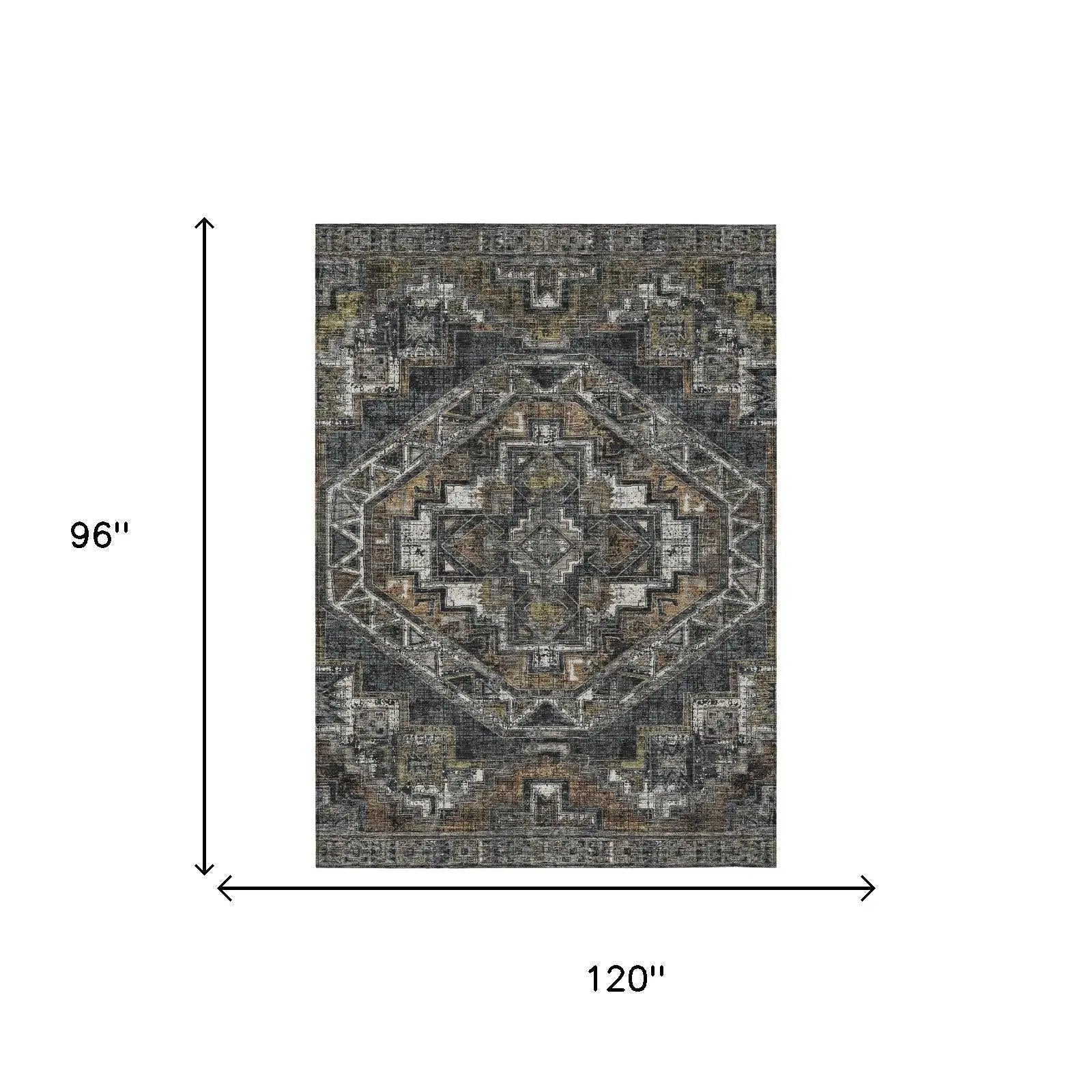 8' X 10' Black And Graphite Southwestern Washable Indoor Outdoor Area Rug Homeroots Outdoor