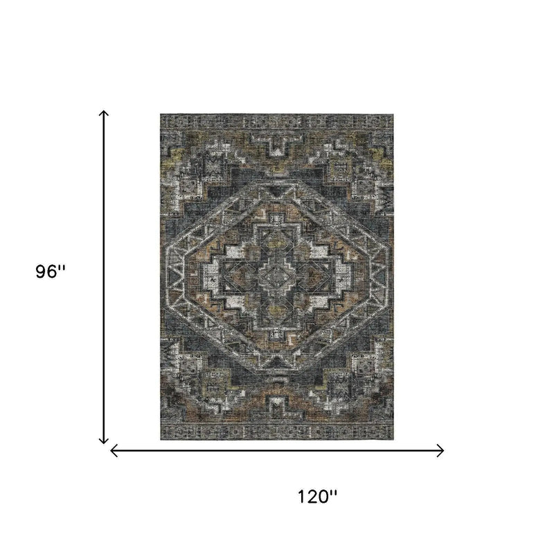 8' X 10' Black And Graphite Southwestern Washable Indoor Outdoor Area Rug Homeroots Outdoor