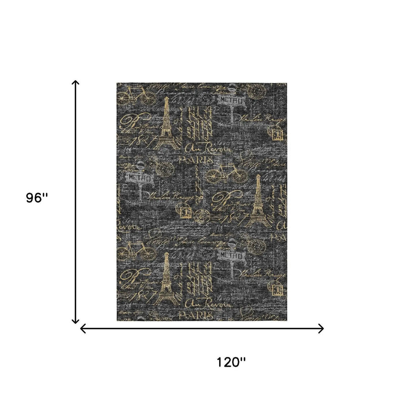 8' X 10' Black And Graphite Southwestern Washable Indoor Outdoor Area Rug Homeroots Outdoor