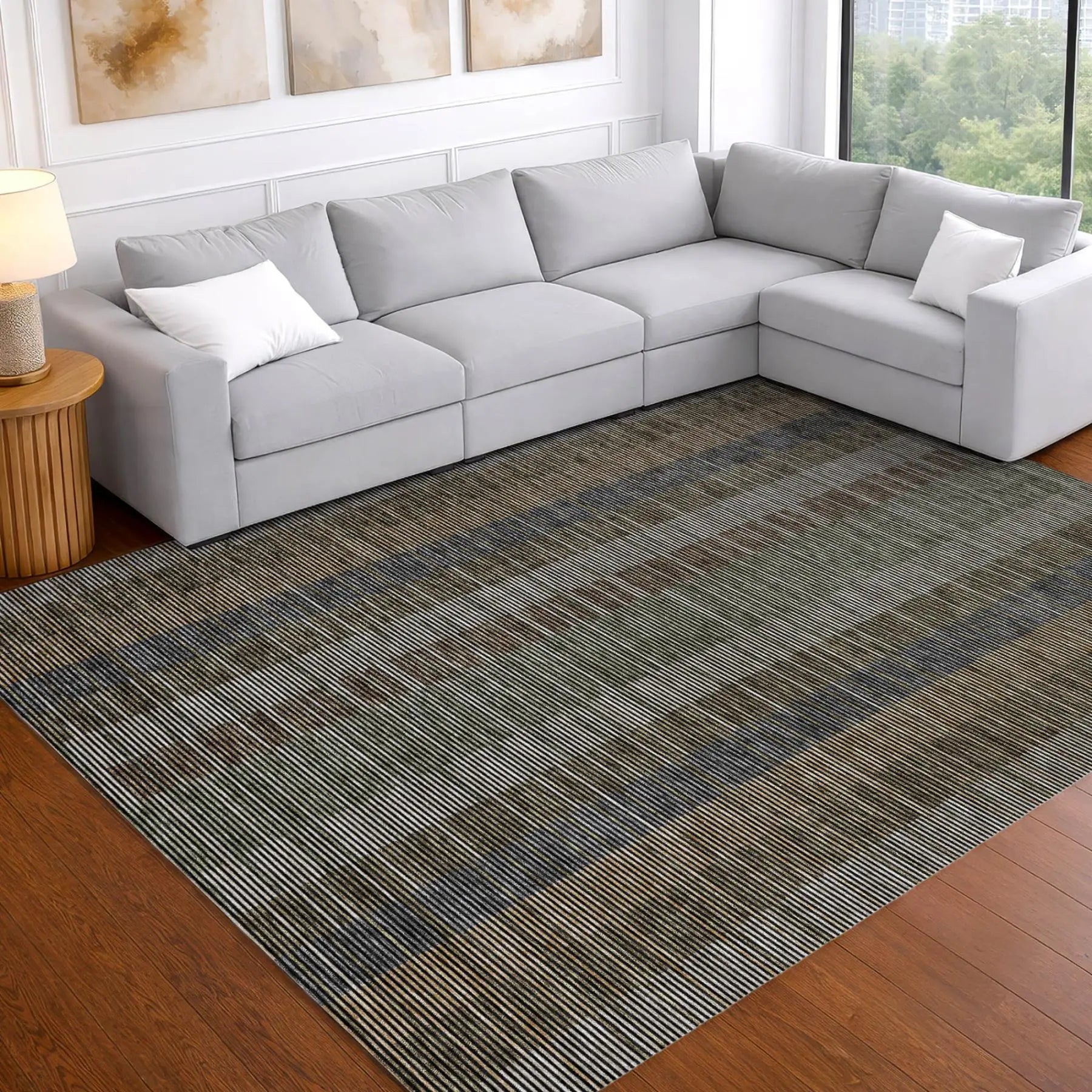 8' X 10' Black And Graphite Striped Washable Indoor Outdoor Area Rug Homeroots Outdoor